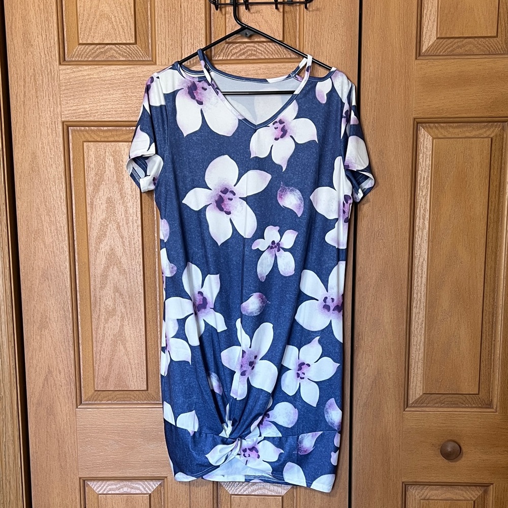 Floral Blue Mini Dress - Picture 5 of 6